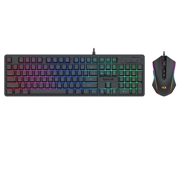 Redragon S107-RGB-BA Wired Membrane Gaming Keyboard & Mouse Combo, RGB Backlit, 10000 DPI Programmable Mouse with Software, Anti-Ghosting, Plug & Play for PC, Laptop, Home Office and Gaming – Black