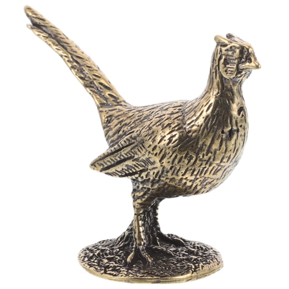 Uonlytech Brass Pheasant Animal Figurine with Base, Elegant Table and Shelf Decorative