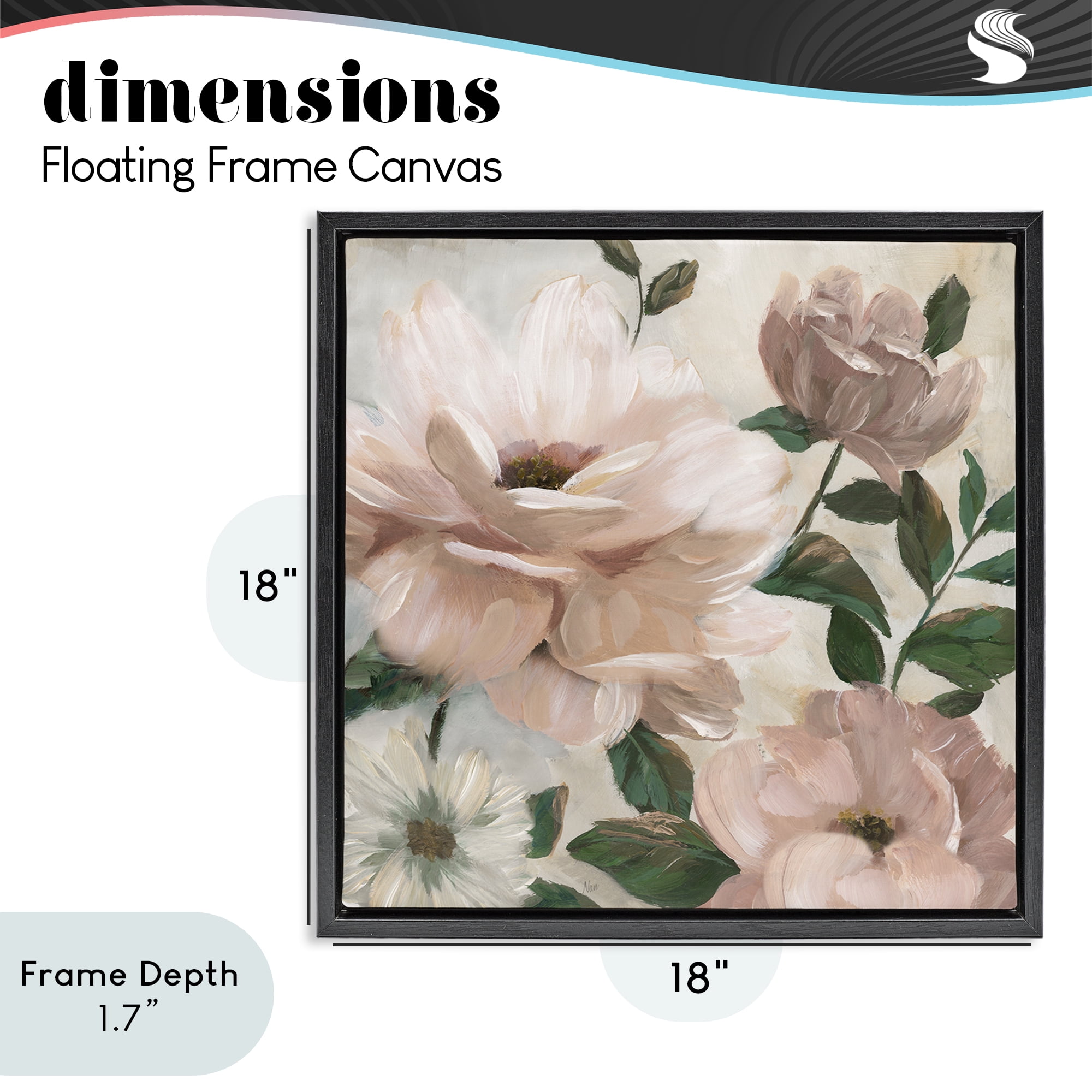 Stupell Industries Budding Blush Peonies & Leaves Black Framed Floater Canvas Wall Art, design by Nan