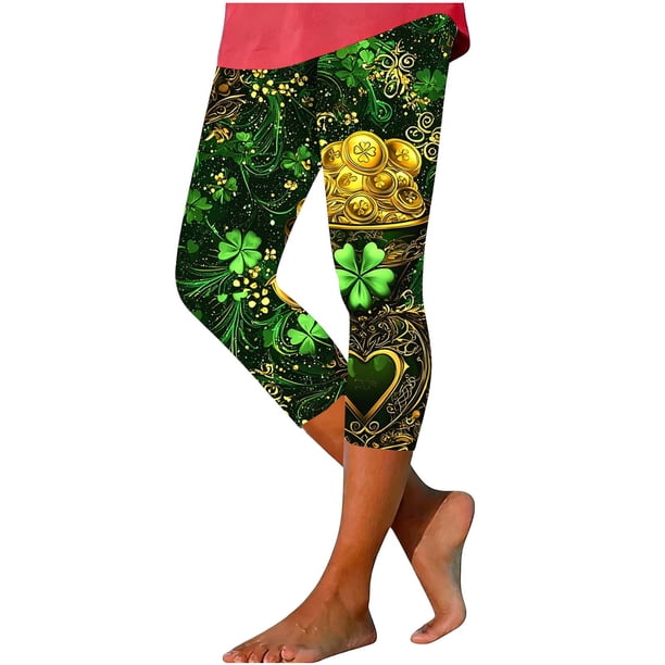 Leggings de Capri para Mujeres Yoga Mitas de Capri Pantalones Unisex 3/4 de Impresión Del Día de San Patricio Pantalones de Yoga Apretados de Moda Casual