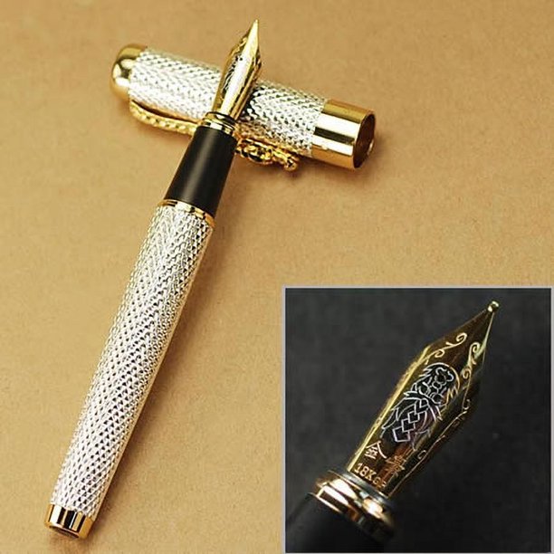 Jinhao1200-pluma estilográfica de plata 18KGP B Nib, papelería tallada de dragón, pluma de escritura para escuela y oficina