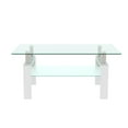 thumbnail image 2 of GZXS Modern Glass Coffee Table, 2-Tier Rectangular Center Table with Clear Tempered Glass Top & White Iron Frame, 39" Living Room Table with Storage Shelf, Easy to Assemble, 2 of 7