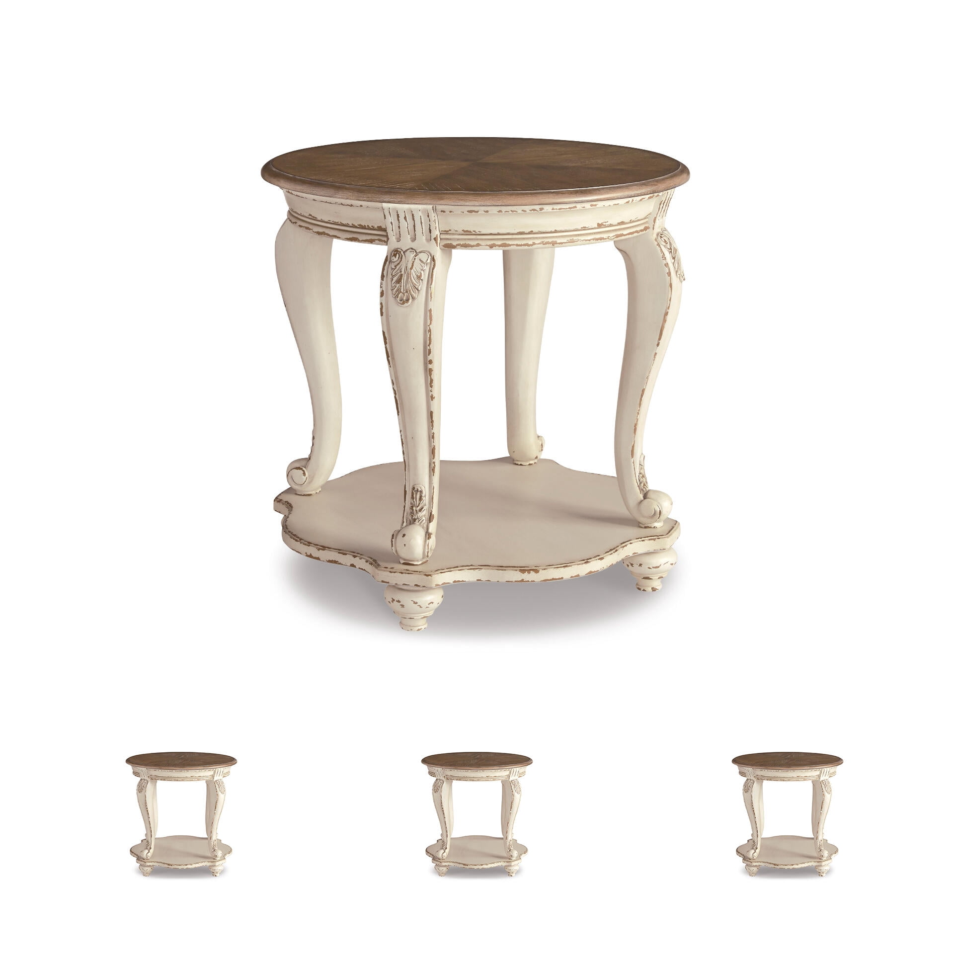 Signature Design by Ashley Realyn End Table, White and Brown Two-Tone Farmhouse Side Table with Fixed Lower Shelf