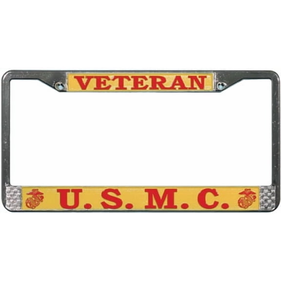 USMC Veteran Raised Letters Chrome License Plate Frame (Officially Licensed Product)