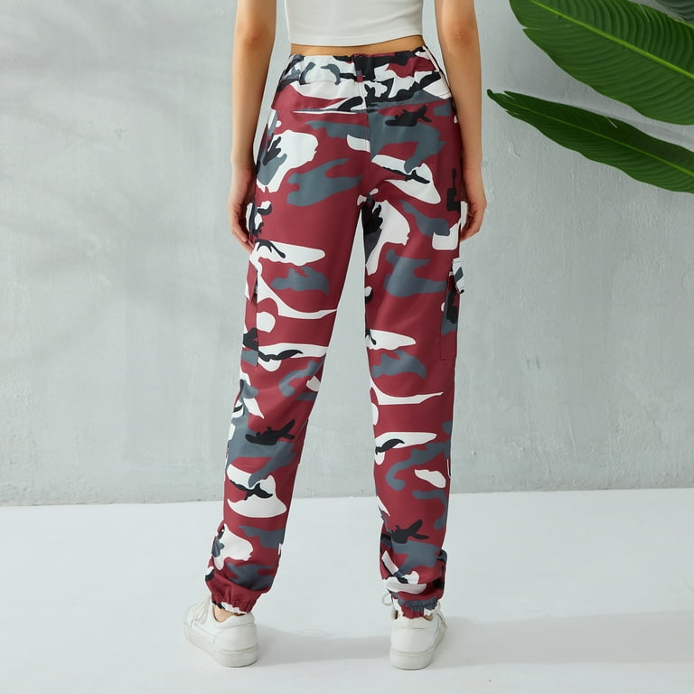 Sunisery Women's Camouflage Baggy Sweatpants Casual High Waist Jogger  Workout Cargo Pants with Pockets 