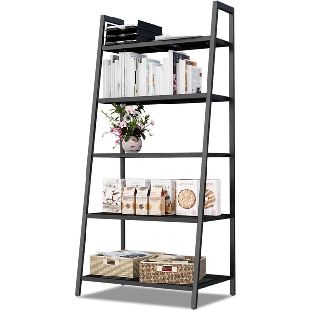 Estantería De Almacenamiento De Hogar De 5 Niveles Estantería De Libros De Metal Altura De 150 CM Moderno Estante Librero Bookshelf para Dormitorio Oficina Sala De Estar Decoración (Negro)