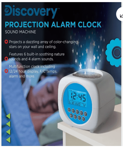 Discovery Projection Alarm Clock Sound Machine with LED Lights