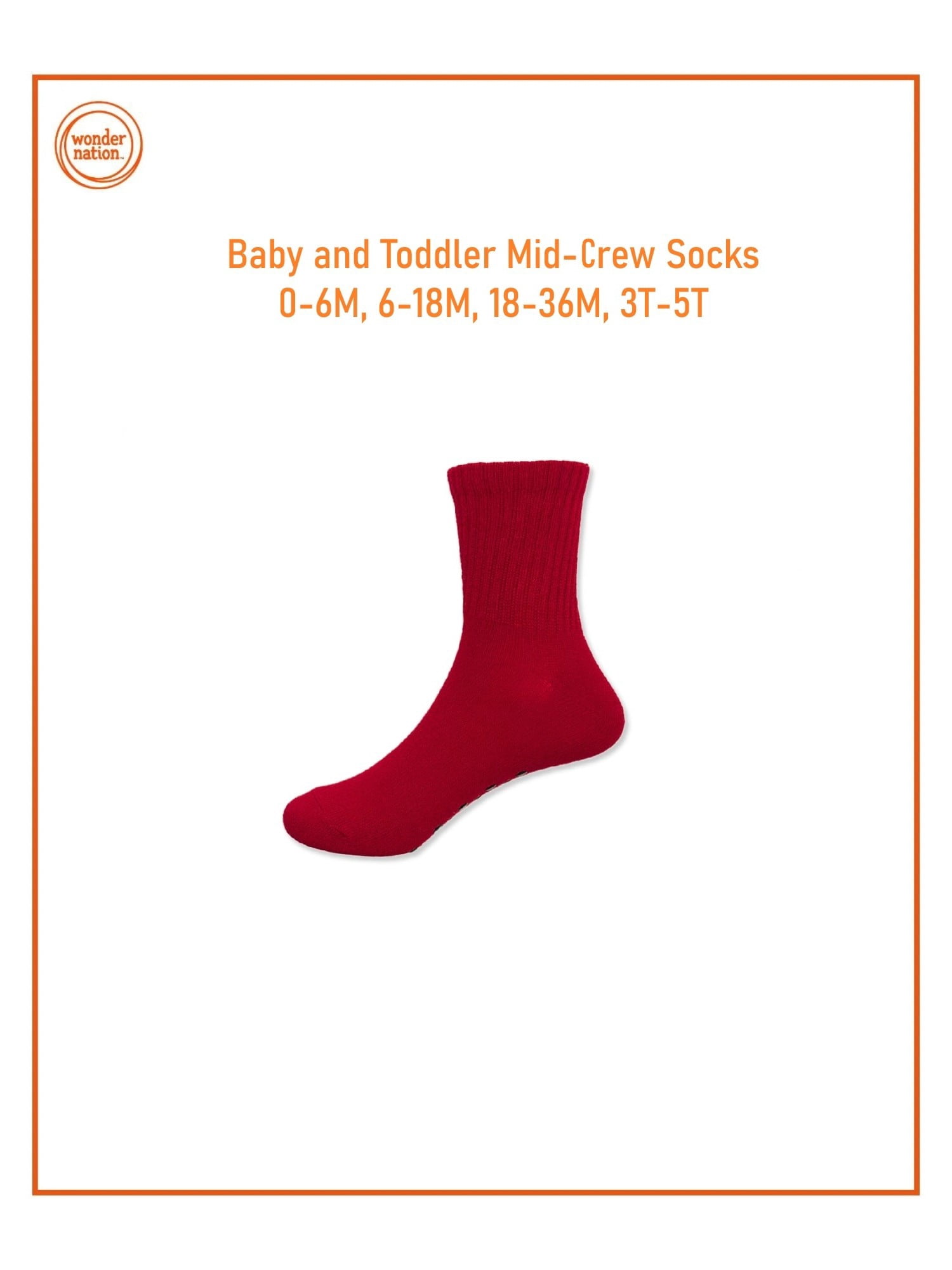 Wonder Nation Baby and Toddler Mid-Crew Socks, 6-Pack, Sizes 0M-5T