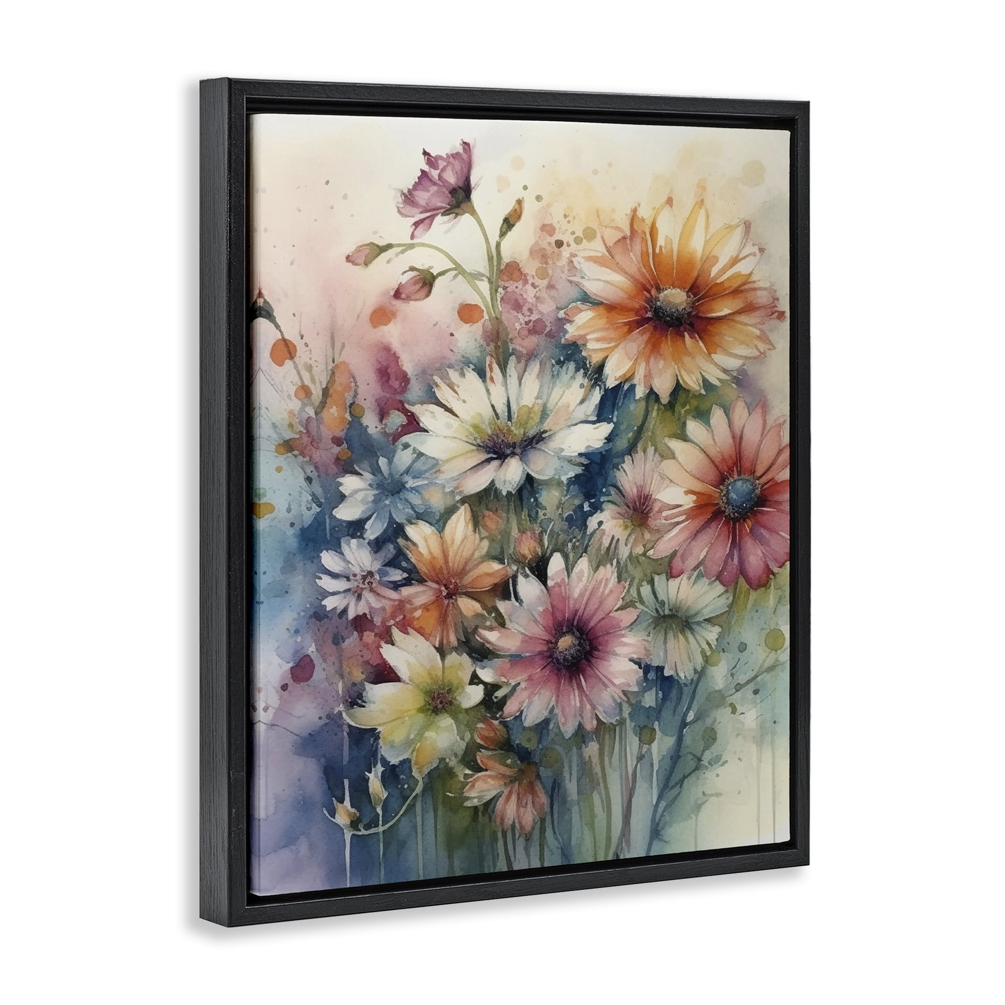 Stupell Industries Wild Bright Daisies Plants & Flowers Painting Black Floater Framed Canvas Art Print Wall Art, 17 x 21