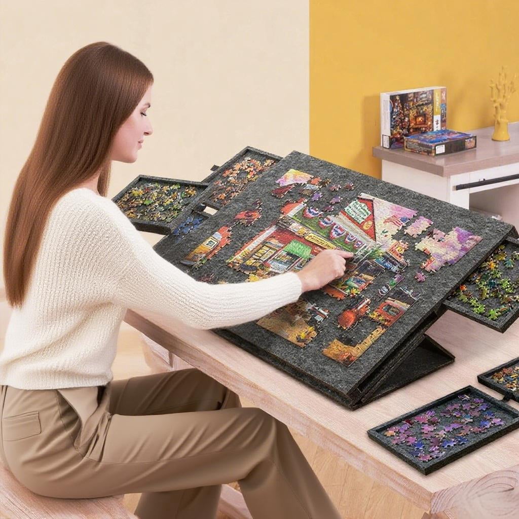 MAXVINI 1000 Piece Jigsaw Puzzle Board with 6 Drawers, Non-Slip Felt Foldable Puzzle Table, Under Couch Storage Organizer, Ideal Christmas & Holiday Gift for Puzzle Enthusiasts