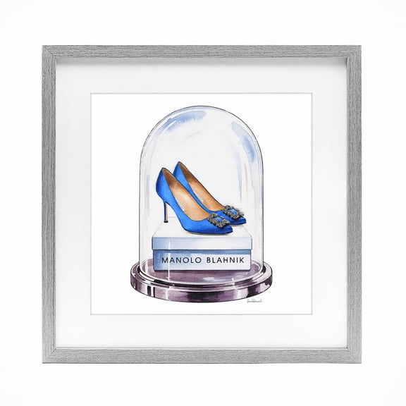 Stupell Industries Traditional Blue Heels in Bell Jar Gray Framed Print Under Glass, 13 x 13, by Amanda Greenwood