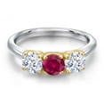 thumbnail image 3 of Gem Stone King 925 Silver and 10K Yellow Gold Red Created Ruby and White Zirconia Engagement Ring for Women | 2.10 Cttw | Round 5MM | Gemstone July Birthstone | Size 5, 3 of 6