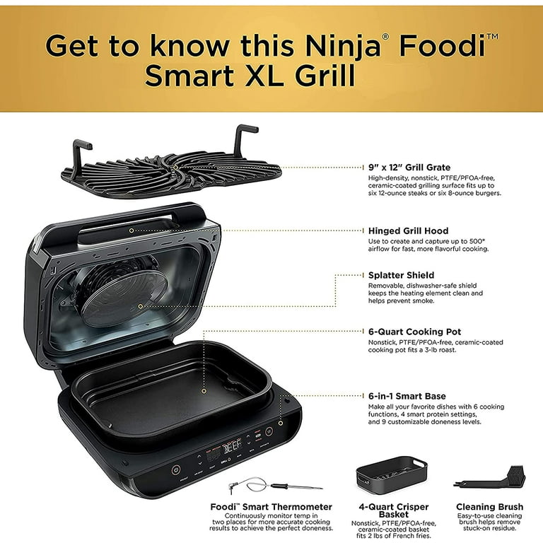 Restored Ninja FG551H Foodi Smart XL 6in1 Indoor Grill with 4 Quart Air  Fryer, Brown (Refurbished) 