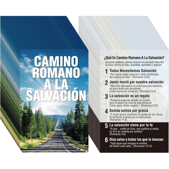 100-Pack Spanish Gospel Tract Cards “Camino Romano A La Salvación”, Inspirational Bible Verse Cards for Evangelism, Church Ministry, Outreach, Prayer, Gift Bags & Daily Encouragement