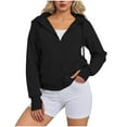 thumbnail image 2 of HOMBOM Sports Sweatshirt for Women Winter with Pocket Gym Black Hooded Zip up Crop Long Sleeve Womens Tops Solid, 2 of 6