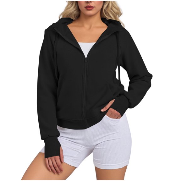Cropped Hoodies Jacket for Women Womens Zip Up Hoodie Lightweight Sweatshirt Drop Shoulder Casual Athletic Workout Jacket