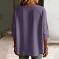 thumbnail image 6 of Stamzod Cardigan for Women Casual Cotton Linen Button Up Shirt Jacket Plus Size 3/4 Length Sleeve Womens Tops Purple M, 6 of 7