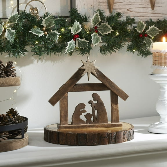 VHC Brands A Savior is Born Dark Wooden Nativity Scene 8.5x10x1.5
