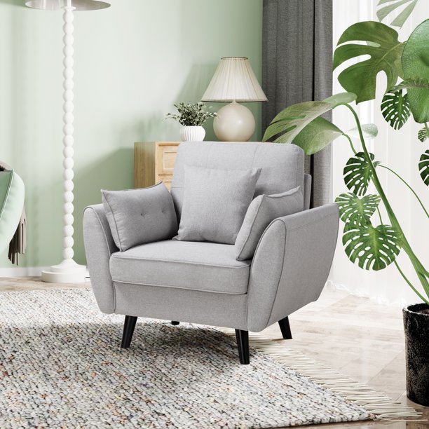 Walsunny Modern Single Sofa Chair,Light Grey Upholstered Accent Chair