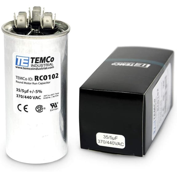 TEMCo 35 5 uF Dual Run Capacitor CBB65, 35/5 MFD, 370-440V, Round, 50/60Hz