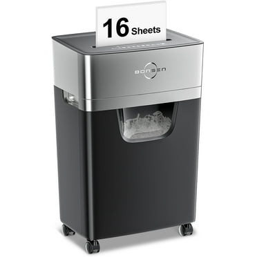 BONSEN 16-Sheet Cross-Cut Paper Shredder with Pull-Out Bin, Black
