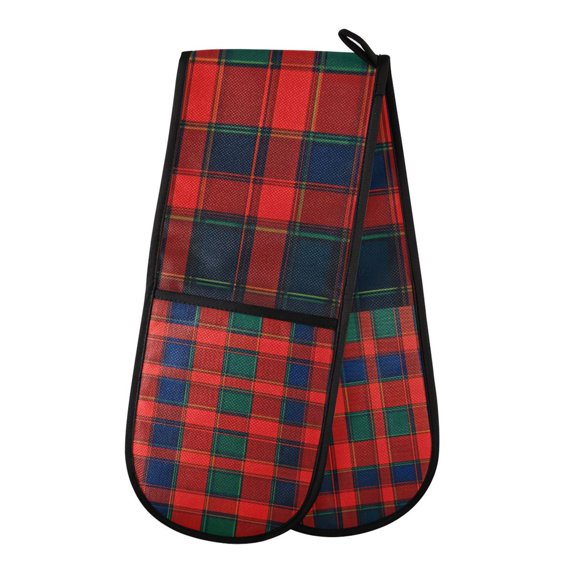 Yayeee Double Oven Mitt Kitchen Heat Resistant Baking 35" x7" Quilted Glove, Red and Blue Pattern