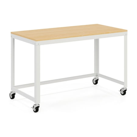 Space Solutions Ready-to-assemble 48-inch Wide Mobile Metal Desk with Laminate Top, White/Maple