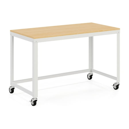 UPC: 0029404249730 | Space Solutions Ready-to-assemble 48-inch Wide Mobile Metal Desk with Laminate Top  White/Maple