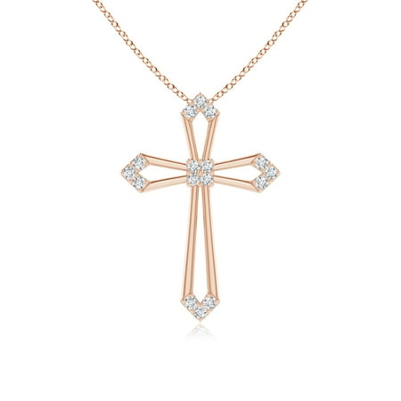 ANGARA Lab Grown Pointed Open Cross Pendant with Diamonds for Women in 14K Rose Gold (Size-1.2mm| Color-F-G| Clarity-VS) | Anniversary Jewelry Gift for Women | Lab-Grown Diamond Necklace