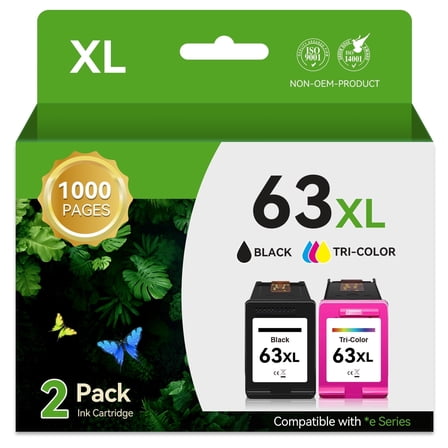 63xl Ink Compatible for HP 63 Ink Cartridges for 63xl Ink Cartridge for HP Officejet 3830 Ink 3631 3632 3830 4650 5255 5258 4655 5252 Envy 4520 4512 Printer (1 Black, 1 Tri-Color,2 Pack).