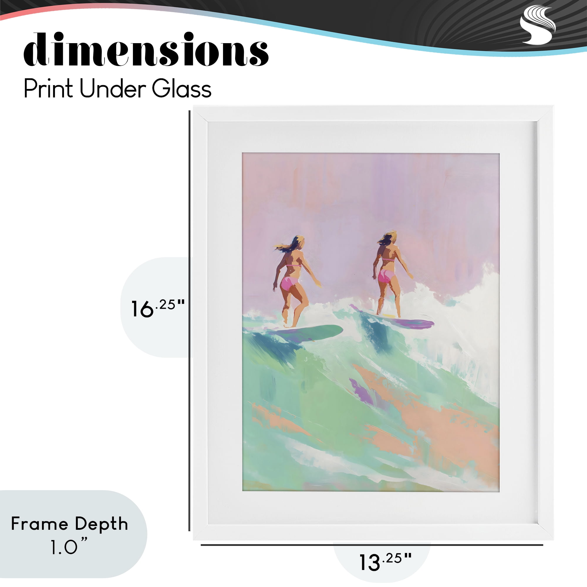 Stupell Industries Two Surfing Girls on Wave White Framed Print Under Glass, design by The Prints Vibe