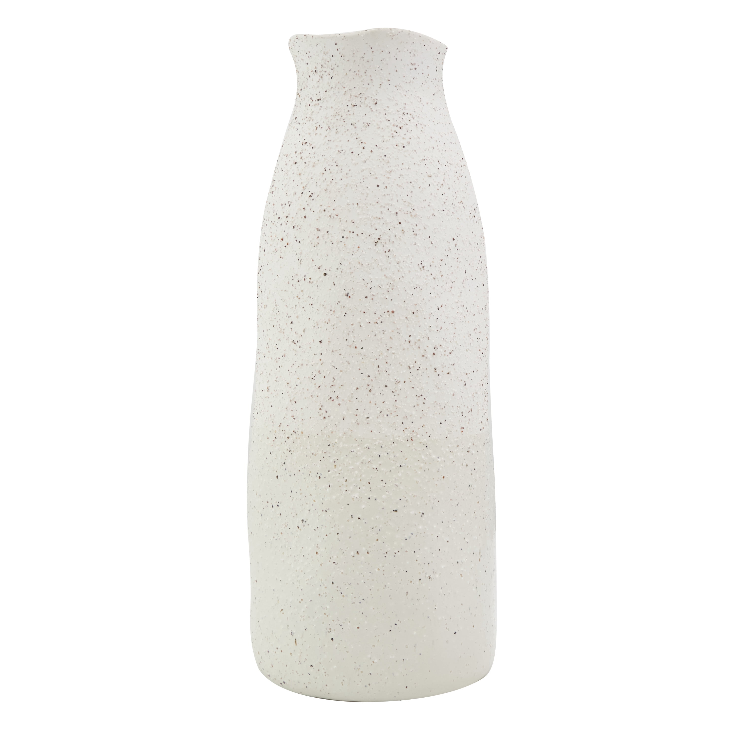 DecMode 16" Abstract Wavy Cream Ceramic Vase with Textured Speckled Detailing