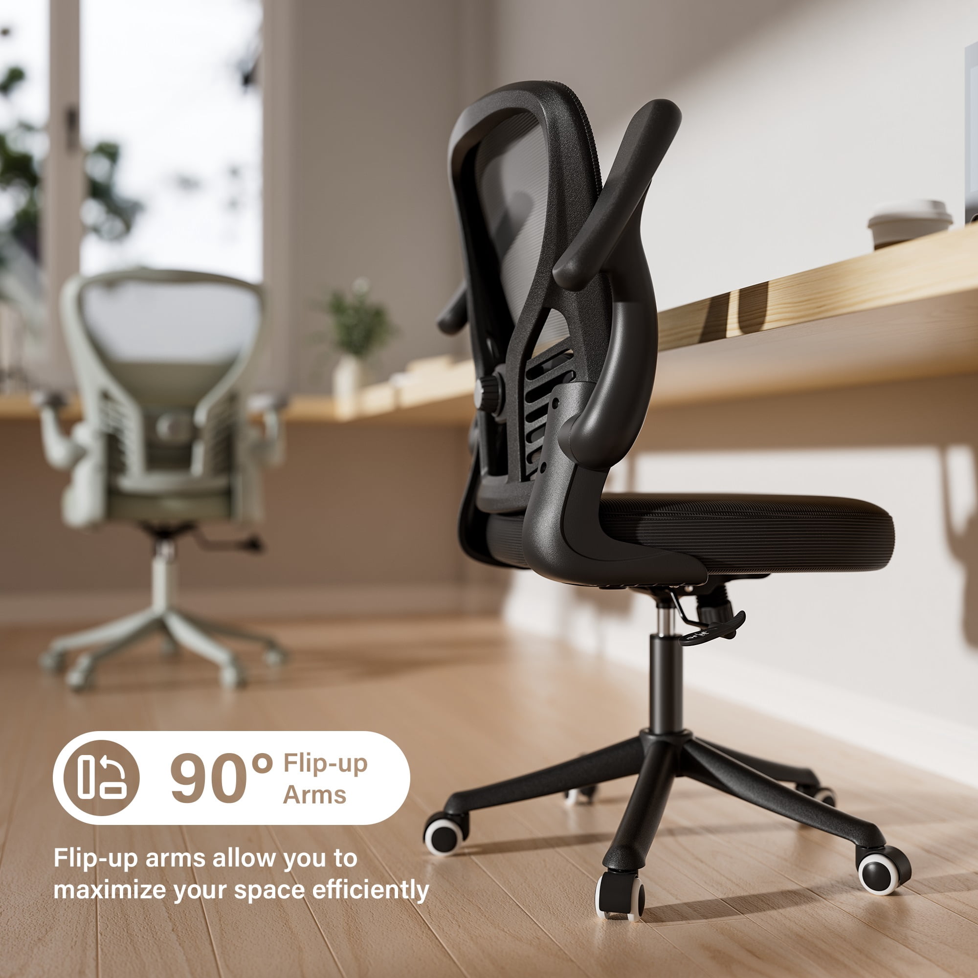 Ninecer Ergonomic Mesh Office Chair, Mesh Back Office Chair with Flip-up Arms, Swivel Computer Desk Chair with Lumbar Support for Adult, Black