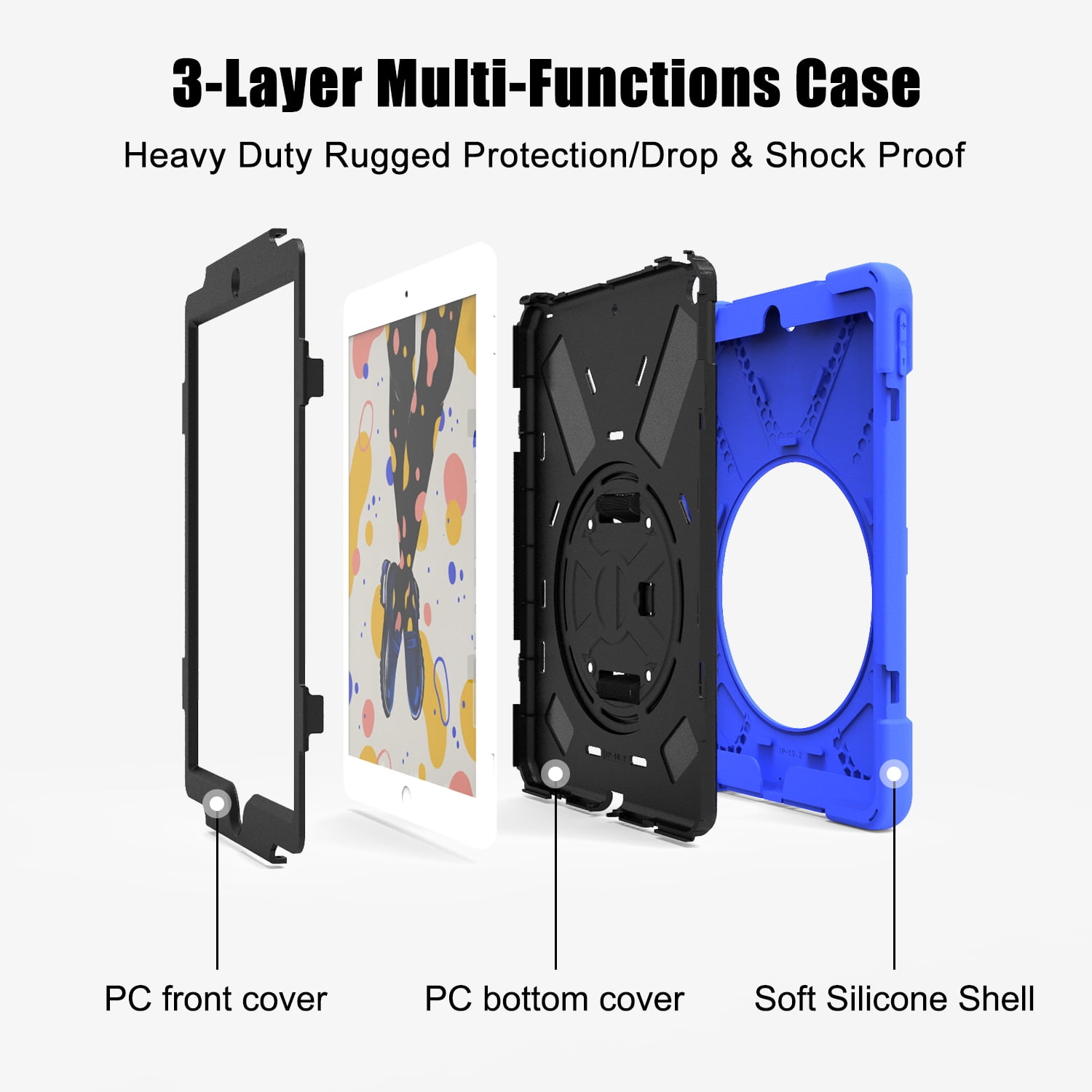 KIQ iPad 8th 7th Generation Case 10.2 inch 2019/2020, Shockproof Rugged Military Grade Case for Apple iPad 10.2 7th/8th Gen [Blue]