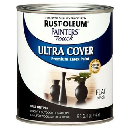 Rust-Oleum 1976502 Painters Touch Latex, 1-Quart, Flat Black, Use for a variety of indoor and outdoor project surfaces including wood, metal, plaster,.., By