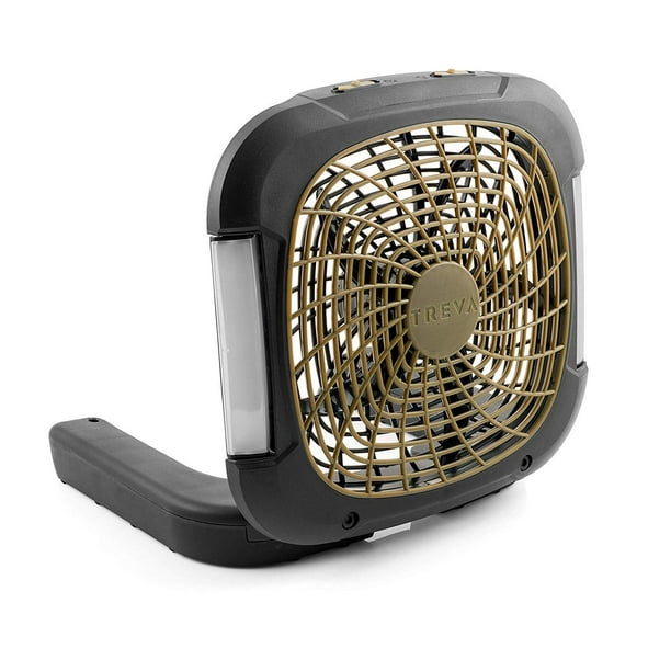 O2COOL Treva Ventilador portátil de 10 pulgadas con luces LED - Ventilador de camping de 2 velocidades con batería para exteriores, puerto adaptador de CA para el hogar, escritorio de oficina - Hoja d