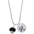 thumbnail image 1 of Delight Jewelry Silvertone Black Faceted Glass Spinner Silvertone Script Initial Disc - R - Charm Necklace, 20"+3", 1 of 4