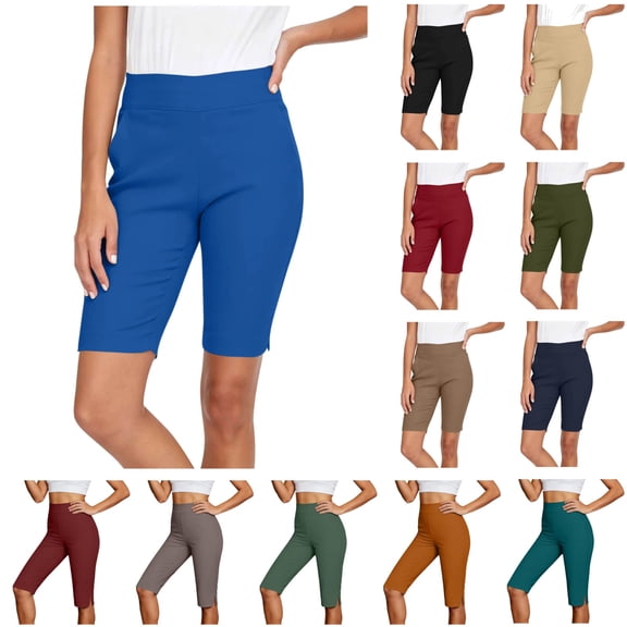 QATAINLAV Ladies Bermuda Shorts Knee Length Athletic Casual Long Shorts Side Split Stretch Slim Athletic Shorts Black S