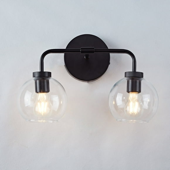 Globe Shade with Brass Accents Double Light Sconce , Chrome Bathroom Sconces , Indoor Sconce Wall Lights