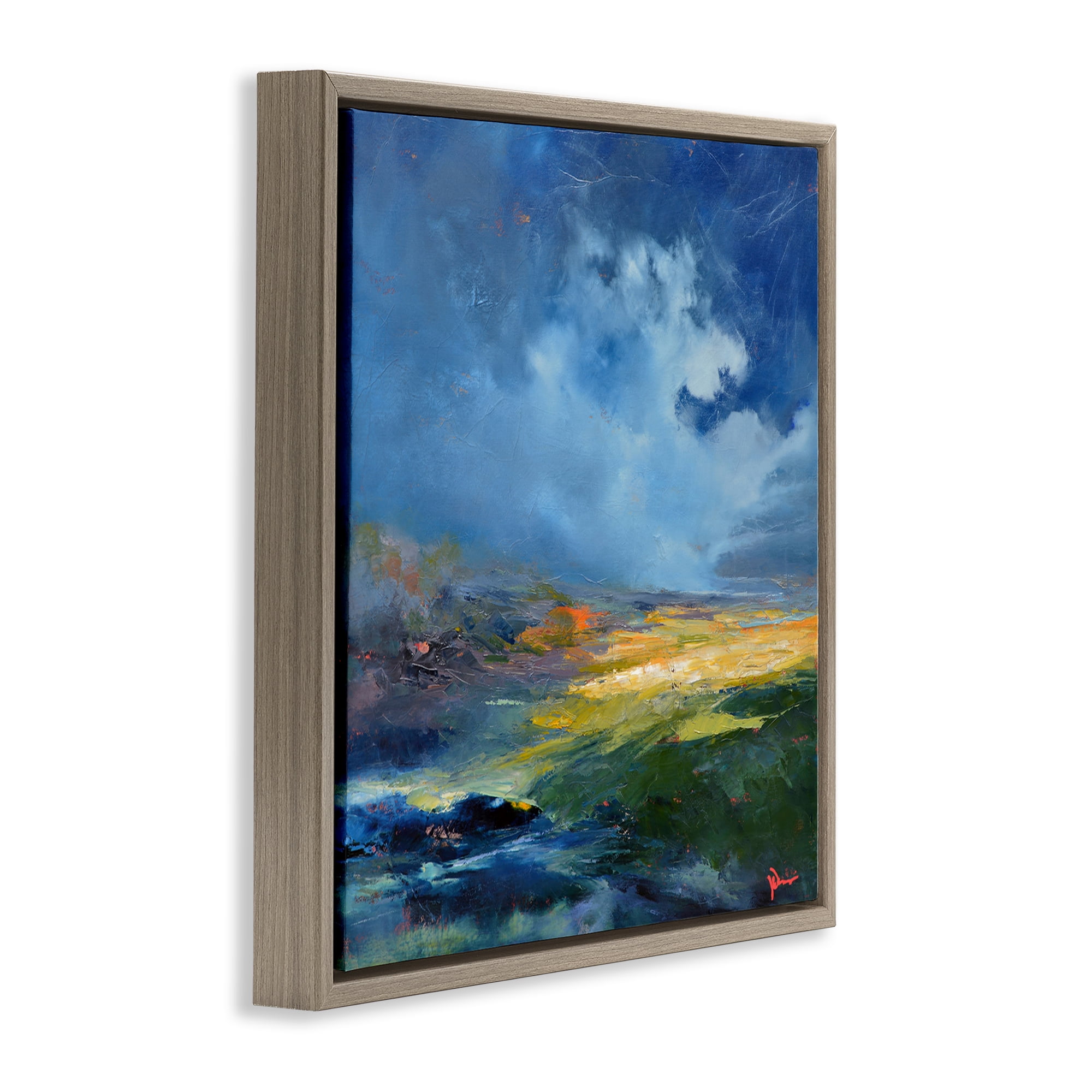 Stupell Industries Stormy Abstract Landscape Landscape & Nature Painting Brown Floater Framed Canvas Art Print Wall Art, 18 x 18