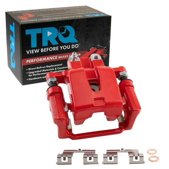 TRQ Rear Right Brake Caliper w/Bracket Performance Red Passenger Side Compatible with 2005-2018 Chrysler 300 2009-2016 Dodge Challenger 2006-2016 Charger 2005-2008 Magnum
