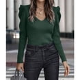 thumbnail image 2 of Suéter Otoño Invierno V cuello puro color puff manga larga moda Slim casual mujeres suéter para interior al aire libre, 2 of 6