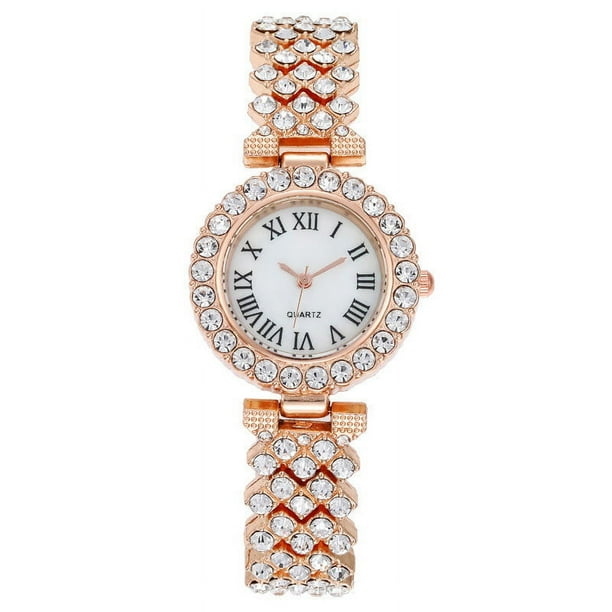 Reloj de mujer con patrón romano y diamantes, reloj de cuarzo, pulsera, reloj de mujer