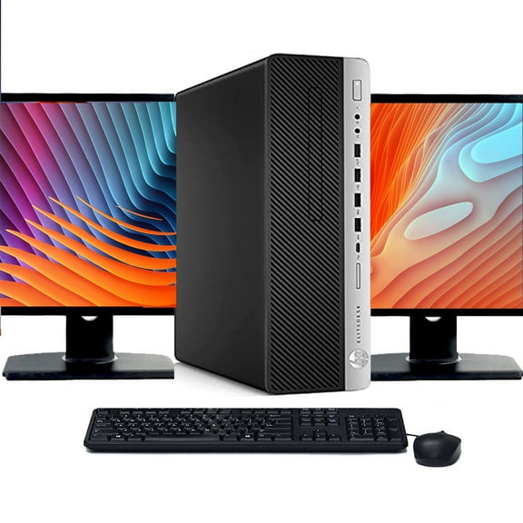 Restored HP ProDesk 400 G5 Desktop Computer | Intel Core i5-8500 (3.0 GHz) | 16GB RAM | 256GB SSD | Windows 11 | Dual 22" LCD (Refurbished)