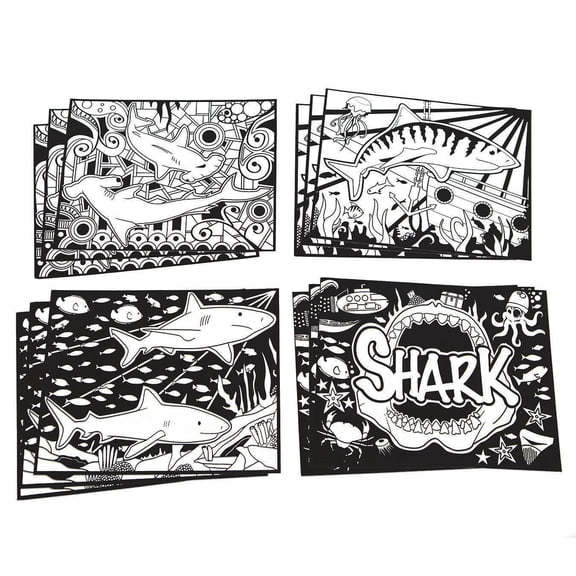 S&S Worldwide Velvet Art Shark! Posters, Fuzzy, Felt Pictures to Color with Markers or Colored Pencils, Great for Shark Week, Kids, Boys, Girls, 3 ea of 4 Designs, 8" x 10" Cardstock, Pack of 12