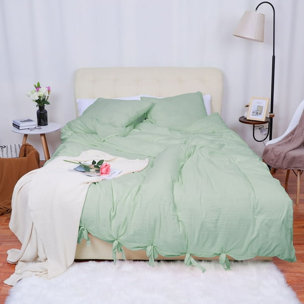 Washed Cotton Bedding Duvet Cover Pillowcase Set Solid Color King Green - Walmart.com - Walmart.com