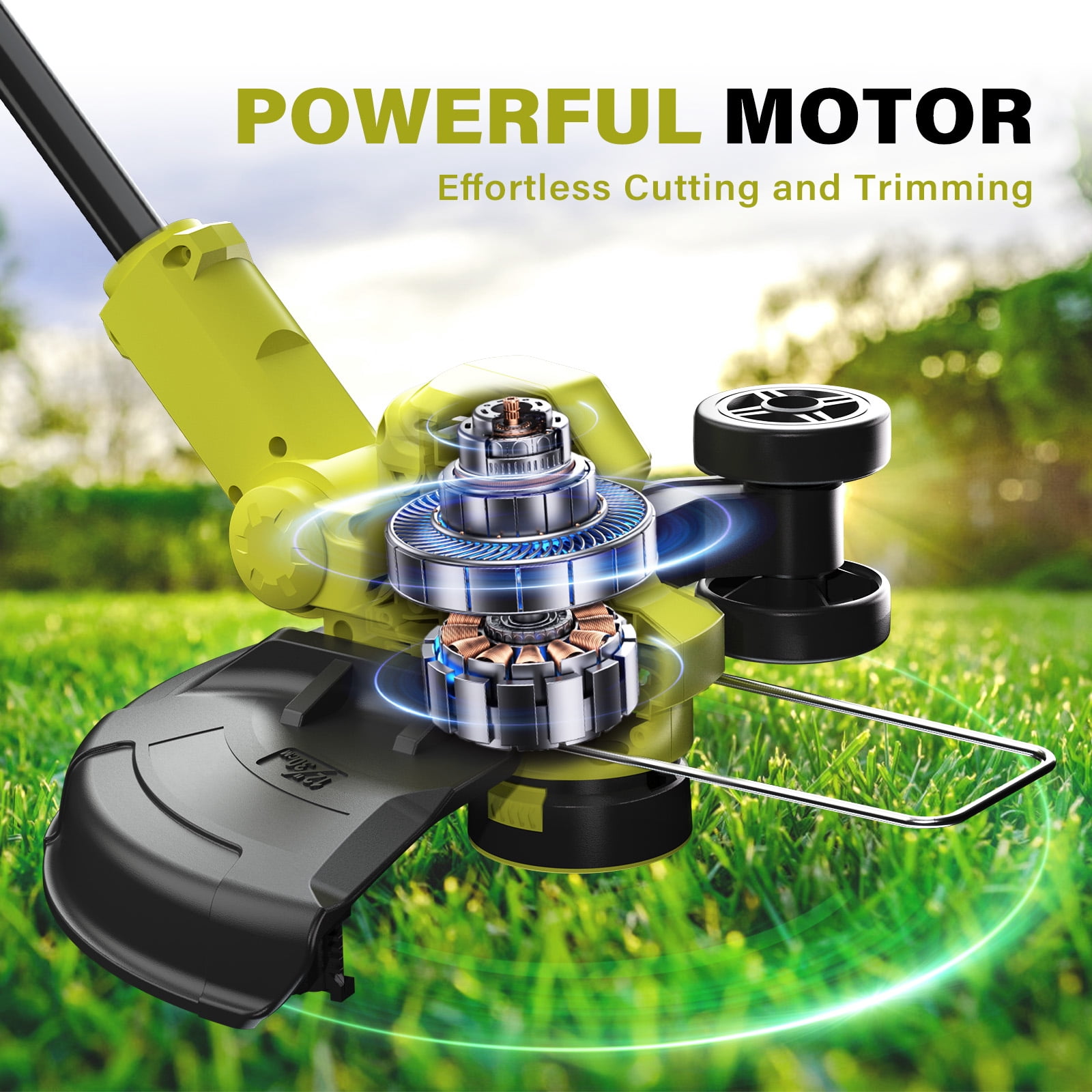 String Trimmer, 12-inch Cordless Grass Trimmer with Auto Line Feed, 2 X 2.0Ah Battery Powered Weed Eaters, 20V Lawn Edger with 8 Pcs Grass Cutter Spool Line, Fast Charger Included
