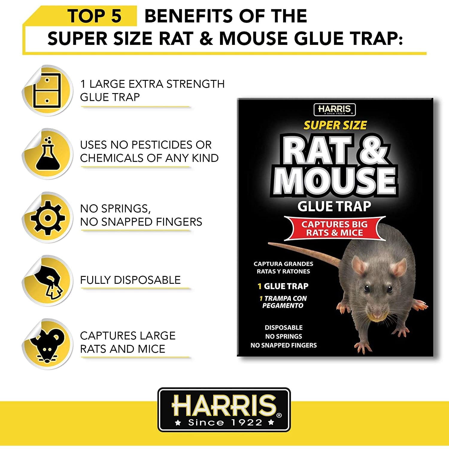 Harris Super Size Rat and Mouse Glue Trap, Extra Large Surface, Non Toxic, Ready to Use, No Bait Required 3PCK