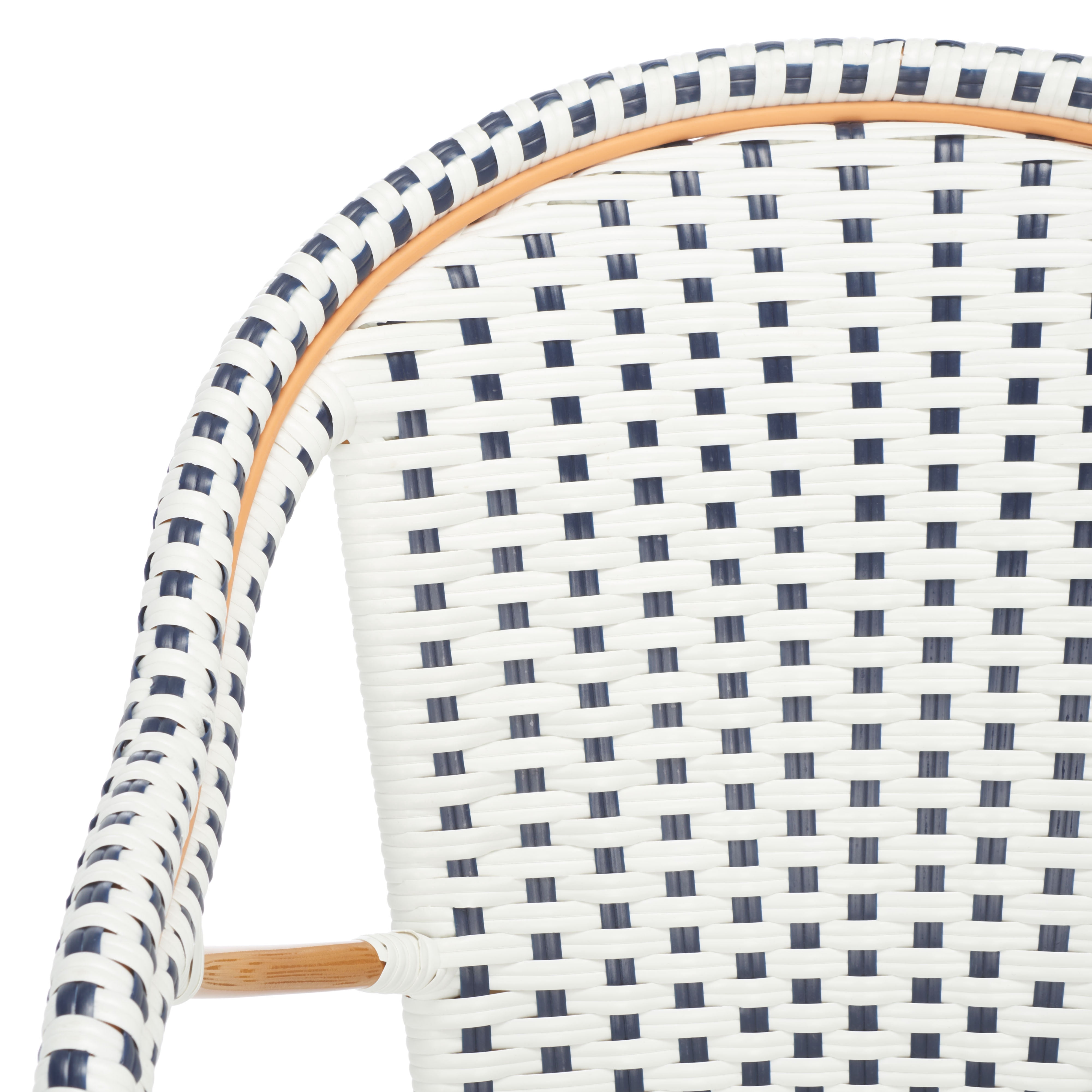 SAFAVIEH California Outdoor Patio Counter Stool w/ Arm, White/Navy