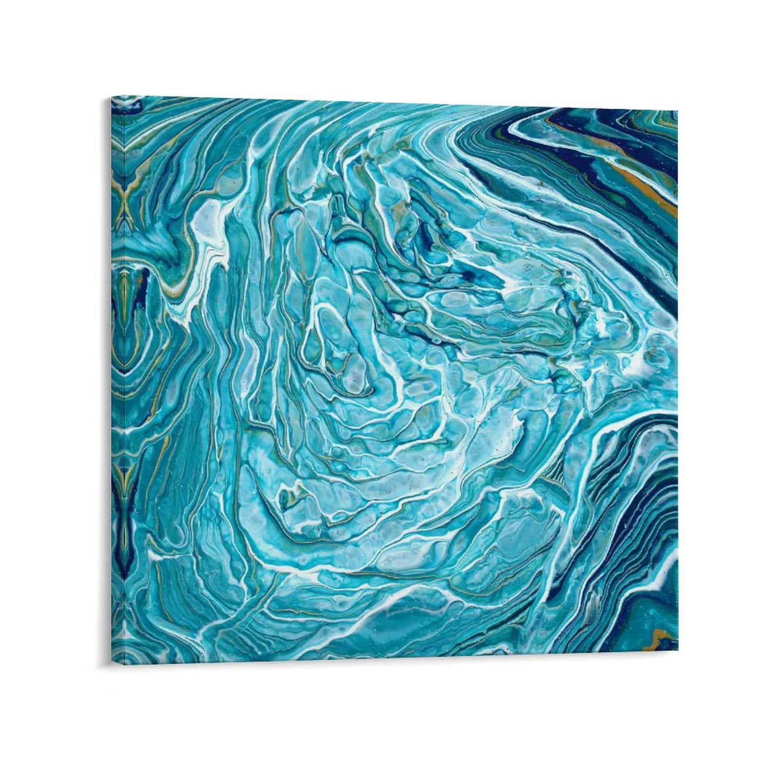 Blue Marble Texture Canvas Wall Art with Framed, Square Version Modern